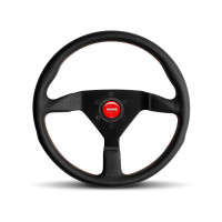 MOMO Steering Wheel | Montecarlo | 350mm/40mm Dish | Black Leather/Red Stitching/Black Spokes