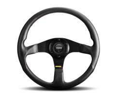 MOMO Steering Wheel | Tuner | 350mm/37mm Dish | Black Leather/Red Stitching/Black Spokes