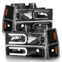 Anzo Crystal Headlights w/Light Bar Style & Signal And Side Markers | Clear/Black | 88-99 Chevy 1500/2500/3500