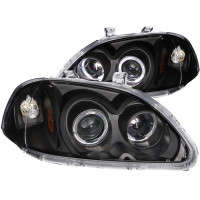 Anzo Projector Headlights w/Halo | Clear/Black | 96-98 Honda Civic