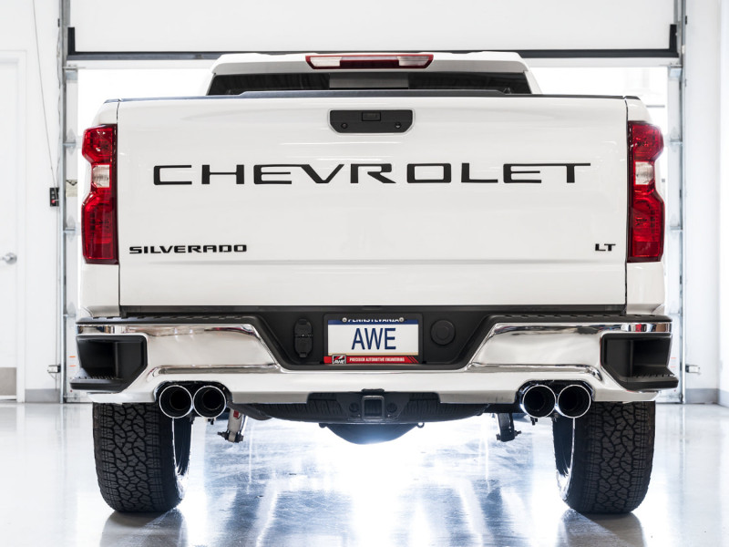 AWE 4th Gen GM 1500 5.3L 0FG Catback Split Rear Exit (w/ Bumper Cutouts) - OE Tips